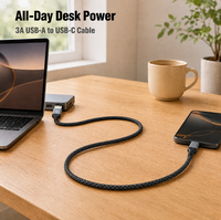 Kabel USB a ke C Pengisian Cepat 3A Berbahan Aluminium Alloy Kepang, Kompatibel untuk Laptop, Monitor, Ponsel