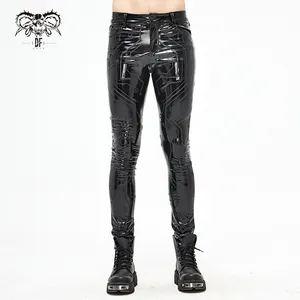 PT133 Duivel Mode Cyber Punk Circuit Gedrukt Hoge Kwaliteit Stretch Geglazuurd Lederen Broek Mannen Strakke Broek