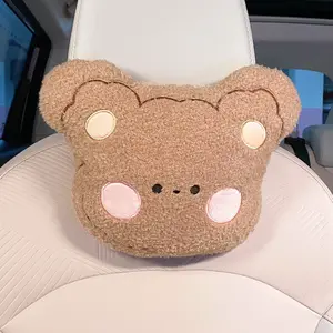 Cartoon Bear Car Headrest Lumbar Pillow Cute Travel Universal Neck Pillow Car Interior Accessories Neck Pad Seat Belt Cover
