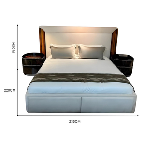 เตียงควีนไซส์คู่แบบทันสมัยหรูหราพร้อมซองหนังฮ่องกงเฟอร์นิเจอร์ห้องนอนใหญ่กรอบไม้ - Product Image 6