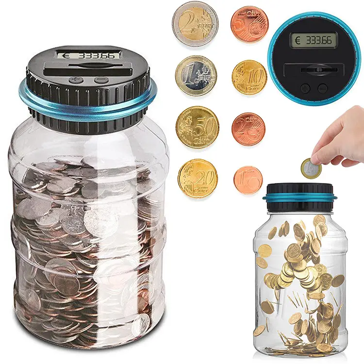 1.8L Piggy Bank Counter Coin Electronic Digital LCD Counting Coin Saving Box Jar Coins Box Count USD EURO GBP AUD CAD Money