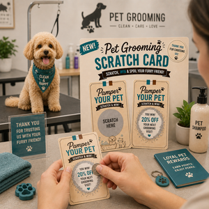 Tarjeta Rasca y Gana de Alta Calidad para el Marketing de Peluquería Canina, Tarjeta de Recompensa Personalizada para Servicios de Mascotas para Tiendas - Product Image 3