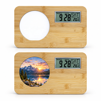 Cadre photo en bambou avec plaque en aluminium, décoration de bureau, cadeaux de Noël, logo personnalisé par transfert à chaud, horloge, date, artisanat numérique
