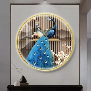 Vendita di <span class=keywords><strong>pavone</strong></span> luminoso dipinto decorativo rotondo luce moderna luce di lusso LED ingresso soggiorno sfondo pittura murale - Product Image 1