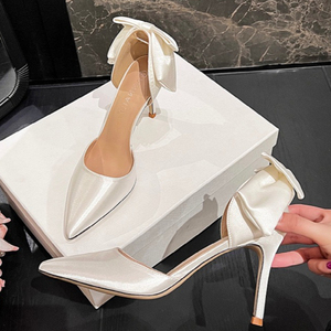 9CM/7CM Silk Material Zapatos Tacon Mujer Party Sexy New European Fashion White <b>Pointed</b> Heel Women's Pumps - Product Image 4