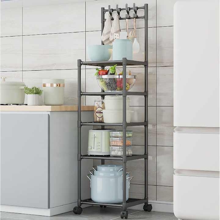 Vente chaude multicouche debout au sol cuisine micro-ondes cuisinière Pot support salle de bain étagère de rangement avec crochet ustensiles de cuisine organisateur