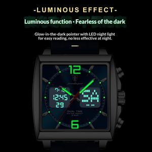 POEDAGAR Luxury Top Man Watch Electronic Square LED Alarm Chronograph Men's Watches Week Date Dual Time Display Men Quartz <b>Clock</b> - Product Image 5