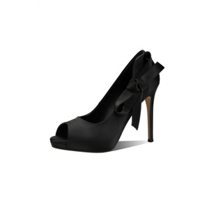 Scarpe da Sera Vintage con Tacco a Spillo e Plateau, Punta Aperta e Grande Fiocco Posteriore in Raso Nero, Eleganti <span class=keywords><strong>Tacchi</strong></span> Alti da Cocktail per Donne - Product Image 2