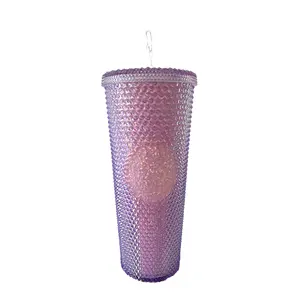 Wholesale 24oz Multicolor Diamond Studded Water Bottle Tumbler Eco Plastic Drink Cup With Straw And Lid