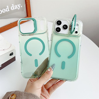 Coque de téléphone magnétique transparente colorée avec support d'appareil photo pour iPhone 17 16 15 14 Pro Max, support métallique, objectif dégradé, coque arrière néon