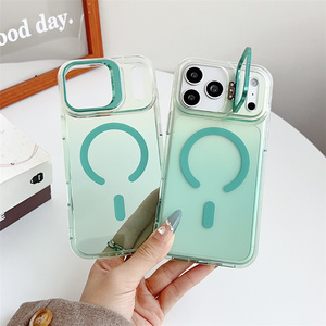 Funda Magnética Transparente para Teléfono Móvil con Soporte para Cámara, para iPhone 17 16 15 14 Pro Max, con Base Metálica, Lente con Degradado de Neón, Cubierta Trasera - Product Image 6
