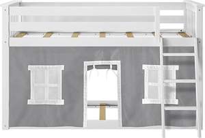 <span class=keywords><strong>Lit</strong></span> <span class=keywords><strong>superposé</strong></span> bas blanc avec rideaux gris et lattes de soutien pour enfants et adolescents, pas besoin de sommier tapissier - Product Image 4