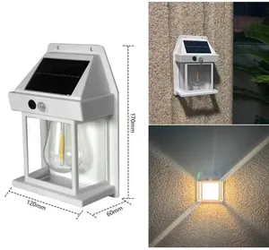 Solar Outdoor Wall Lamp Human Body Induction 3 Mode Tungsten Wall Lamp Garden Garden Rain Proof Night Light