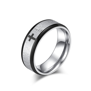 Cross-border e-commerce, popular in Europe and America, <b>titanium</b> steel cross <b>ring</b> for men, prayer and protective scriptures, sta - Product Image 5