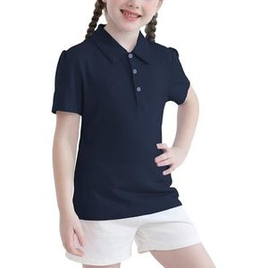 Camisa Polo Escolar para Niña, Estilo Preppy, Color Azul Claro, Manga Corta Abullonada, Tela Piqué - Product Image 3