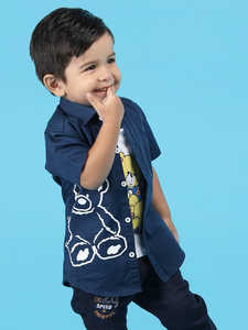 Conjunto de Camisa y Pantalón de Algodón Azul Marino para Niños con Camiseta con Estampado de Osito de Peluche, Atuendo Casual Elegante para Niños con Estilo Deportivo - Product Image 5