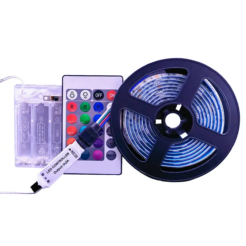 5V Pin Hộp ánh sáng Dải 2835/5050RGB đầy màu sắc ánh sáng mềm Dải AA pin 24 phím điều khiển từ xa dải ánh sáng