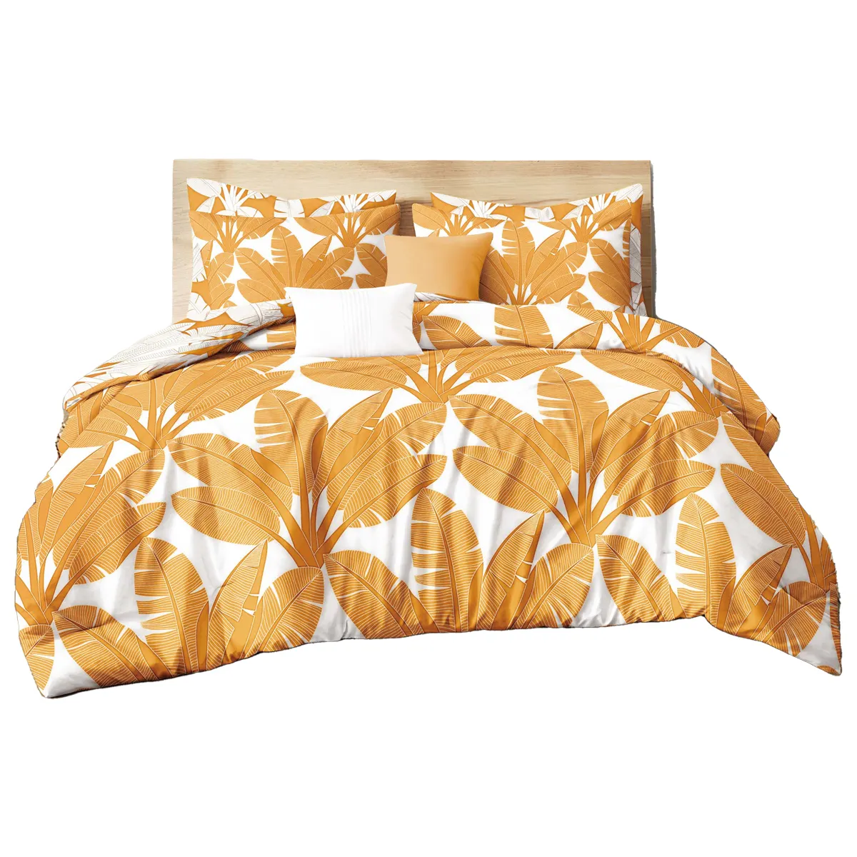 Set seprai tempat tidur katun nyaman, pasokan langsung dari pabrik, Set seprai polos lembut, daun kuning, oranye