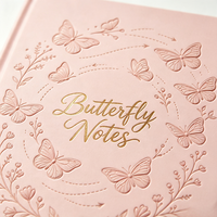 Cuaderno de Lujo con Diseño Floral de Mariposas, Personalizado con Grabado, en Cuero Rosa, Diario para Mujer