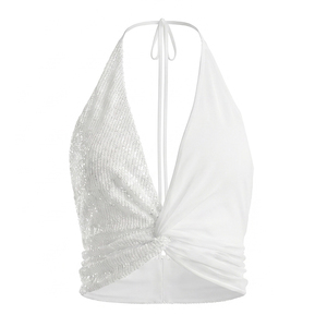 Viviblook J26ST260 Ensemble deux pièces sexy pour femme, débardeur sans manches à col en V et short moulant en dentelle à sequins - Product Image 5
