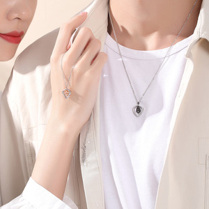 Colliers simples coréens S925 en argent princesse et <span class=keywords><strong>chevalier</strong></span> <span class=keywords><strong>Valentine</strong></span> Couple pour amoureux - Product Image 4