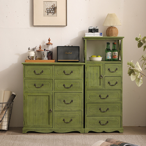 Armoire de rangement en bois massif vintage méditerranéenne, style américain, pastoral, salon, entrée, commode, meubles de maison - Product Image 1