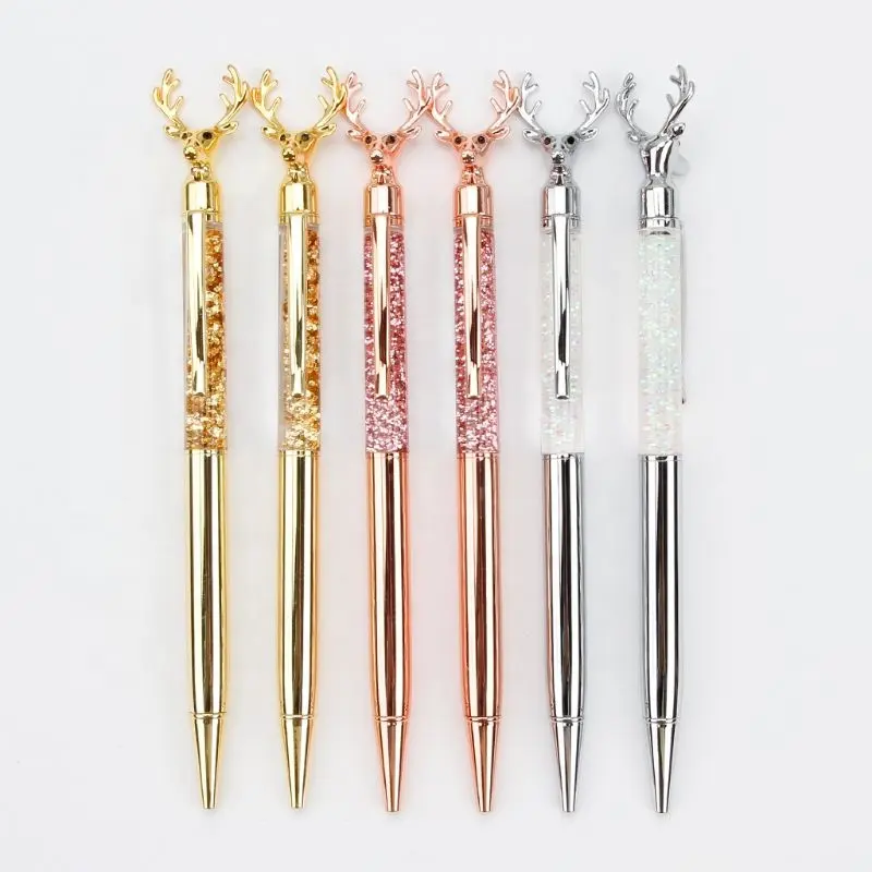 Kualitas Tinggi Promosi Gemerlapnya Kustom Pena Floatiang Rusa Bentuk Ballpen Lucu Kosong Hadiah Diy Glitter Pulpen dengan Logo