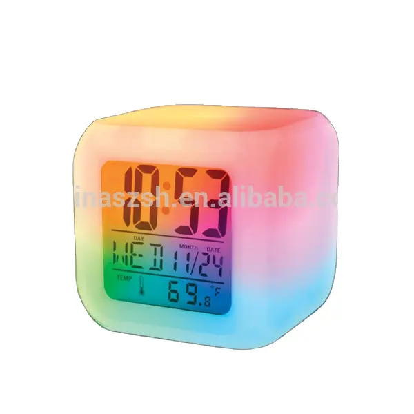 Despertador digital led em forma de quadrado, barato preço, mudança de cor, relógio