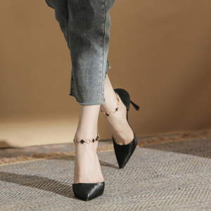 Zapatos de tacón alto con punta en pico, tacón de aguja, correa en el tobillo y decoración de hebilla para mujer 9777-3 - Product Image 4