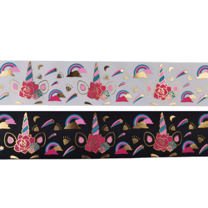 <span class=keywords><strong>Ruban</strong></span> gros-grain imprimé licorne et cœur - Accents dorés pour nœuds de cheveux DIY et emballage cadeau, loisirs créatifs pour enfants et fournitures de fête - Product Image 2
