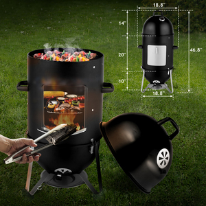 Ahumador Vertical Redondo 3 en 1 con 3 Rejillas de Cocción, Ahumador para Barbacoa <span class=keywords><strong>al</strong></span> Aire Libre con Control de Temperatura para Ahumar Carne - Product Image 4