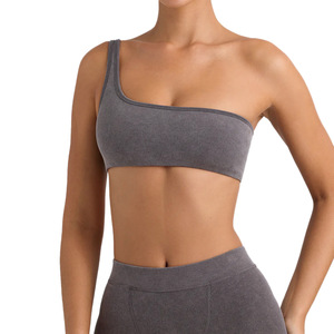 Soutien-gorge de sport asymétrique pour femme Bot1005, en nylon, haute élasticité, pour yoga et fitness, à une épaule, gris, ensemble - Product Image 1