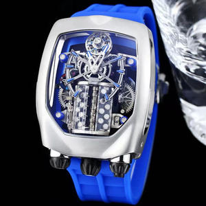 Montre automatique mécanique sportive de haute qualité, magnifique, brillante, lumineuse, à cadran ajouré, bracelet en caoutchouc, résistante à l'eau - Product Image 5