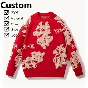 Suéter de punto de cuello redondo de Cachemira de lana de algodón para hombre, suéter de punto jacquard de patrón único de gran tamaño, suéter para hombre - Product Image 1