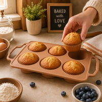 Moule à muffins rond en silicone 6 tasses avec cadre métallique renforcé et doubles poignées