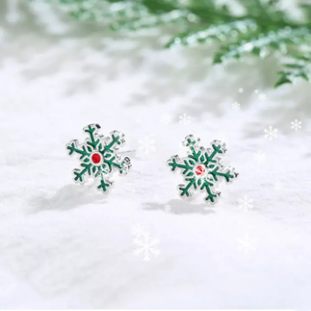 Navidad Noel 925 Sterling Silver 18k Gold Plated Jewelry Snowflakes Christmas Earrings Gifts Weihnachten For Women