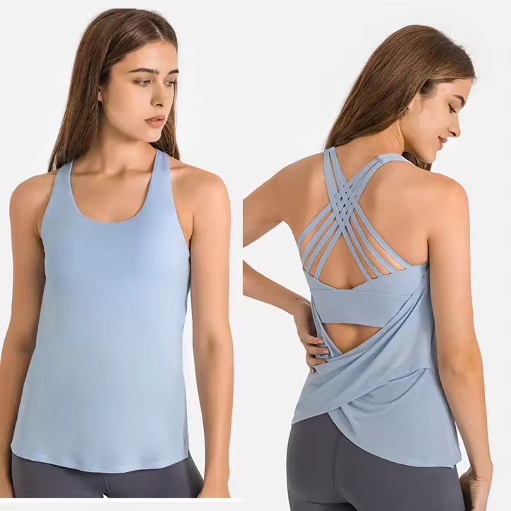 Women Sexy Cross Back Sports Yoga Shirts Lady Solid Color Quick Dry Athletic Top Female Halter Naked Feel Fitness Vest