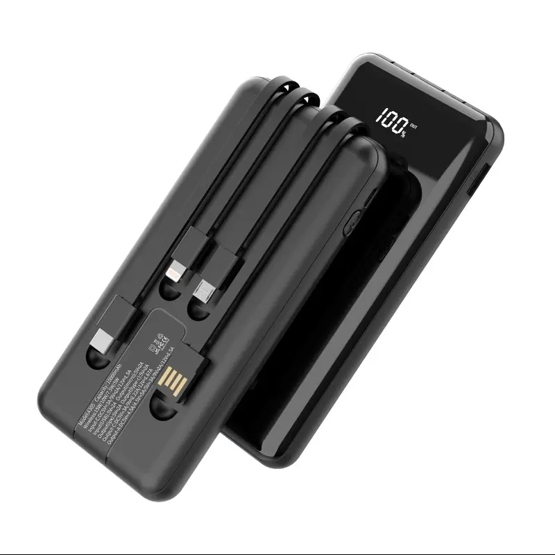 Aspor A305 Lithium External Battery LCD Display Mobile Charger Built In Cable Wireless Power Bank 10000mAh For Iph Laptop