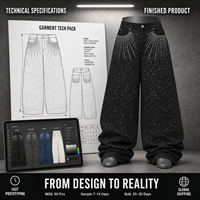 Jeans baggy pour homme personnalisés avec strass, pantalon en denim noir à jambes larges entièrement orné, fabricants de marques privées