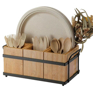 Nueva caja de almacenamiento de platos de madera para mesa de comedor y cocina, dispensador de platos de papel, caja para cuchillos y tenedores. - Product Image 5