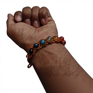 Pulsera de Macramé Naranja Hecha a Mano con Chakra, Estilo Boho, con Múltiples Piedras Preciosas, Ajustable, Joyería Curativa con Engaste de Bisel para Unisex - Product Image 1