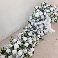 Élégante Guirlande Florale Artificielle Rose Blanche et Eucalyptus pour Mariage, Anniversaire et Fête