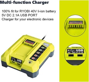 Cargador de Batería de Litio OP401 40V 2A de Repuesto con Puertos USB Duales para Herramientas Eléctricas Ryobi, Cargador de Batería de Iones de Litio 40V 2A - Product Image 3