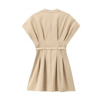 PB&ZA Robe Mini Plissée Nouvelle Mode Été 2024 pour Femmes, Manches Courtes Style Vintage