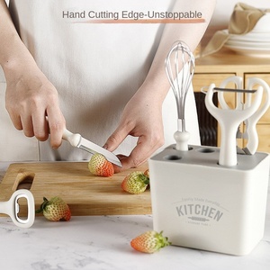 Ensemble d'ustensiles de cuisine multifonctionnels avec bloc de rangement, comprenant fouet, couteau, ciseaux, éplucheur, ouvre-bouteille pour la cuisine quotidienne - Product Image 4