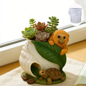 Moule en silicone pour la création de tasses de rangement en résine, pots de fleurs et ornements DIY, avec motif de tortue et singe en symbiose - Product Image 3