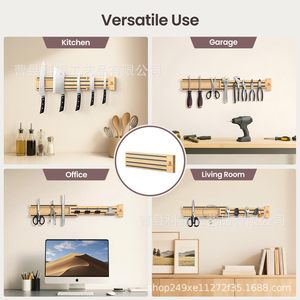 Porte-couteaux magnétique extensible en bois Piklohas, support mural de rangement de cuisine, forme rectangulaire en acier inoxydable - Product Image 3