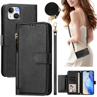Étui en cuir de portefeuille multifonction à fermeture éclair pour Iphone 16 15 14 13 Mini 12 11 PRO MAX XS XR 8 7 PLUS 6 lanière de couverture de sac à main d'argent