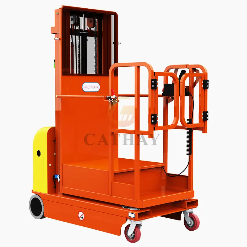 High end electric scissor platform electric machine taking cargo self propelled driveable order picking lift