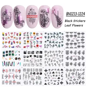 Serie BN all'ingrosso 12 in 1 modello Full Wrap Nails decalcomanie trasferimento dell'acqua Nail Art adesivo 3D consigli per Manicure fai da te saloni